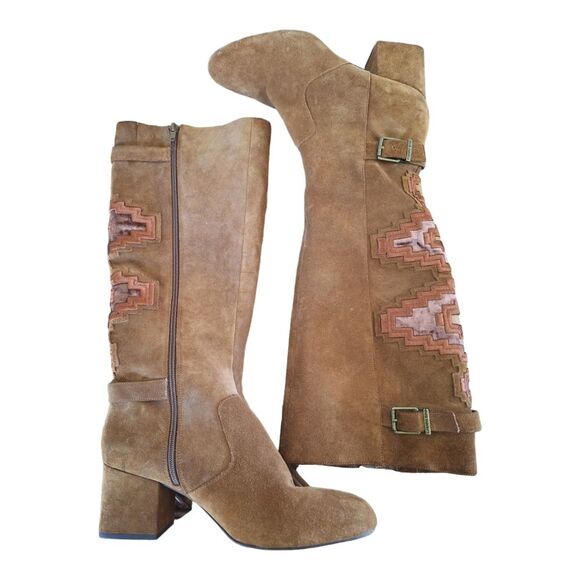 Gianni Bini Boots Southwestern Boho Leather Knee High Aztec Embroidered Suede 10 - Picture 9 of 16